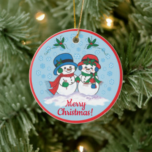Mr. & Mrs Frosty The Snowman Ceramic Ornament