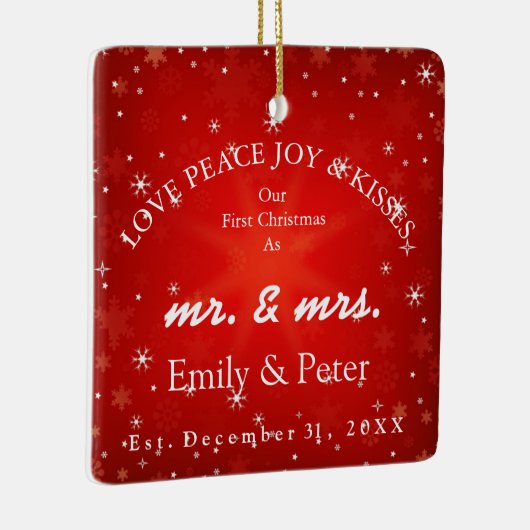 Mr. & Mrs. Gehuwd kerstfeest Keramisch Ornament (Rechts)