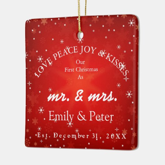 Mr. & Mrs. Gehuwd kerstfeest Keramisch Ornament (Links)