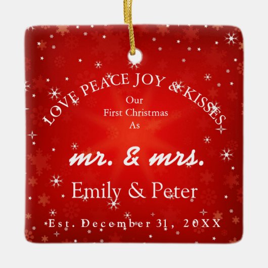 Mr. & Mrs. Gehuwd kerstfeest Keramisch Ornament (Voorkant)