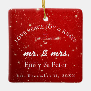 Mr. & Mrs. Gehuwd kerstfeest Keramisch Ornament