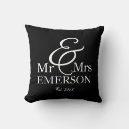 "Mr & Mrs." gepersonaliseerd zwart-wit Kussen