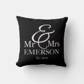 "Mr & Mrs." gepersonaliseerd zwart-wit Kussen (Voorkant)