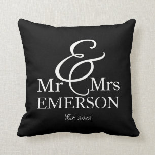 "Mr & Mrs." gepersonaliseerd zwart-wit Kussen