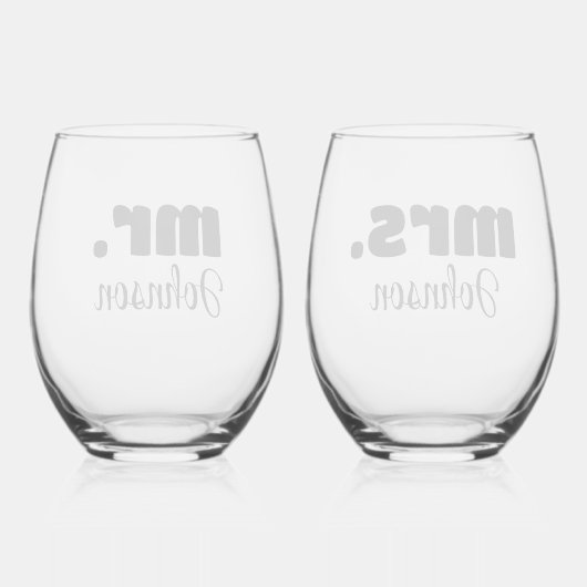 Mr & Mrs Gepersonaliseerde bruiloft Chic Script Wijnglas Zonder Voet (Achterkant)