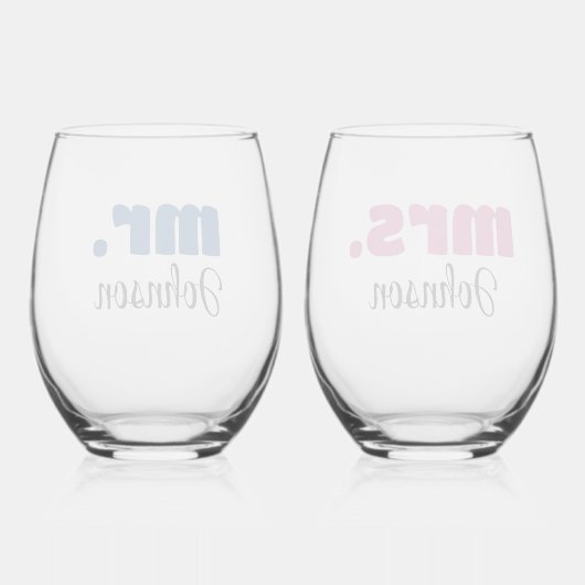 Mr & Mrs Gepersonaliseerde bruiloft Chic Script Wijnglas Zonder Voet (Achterkant)