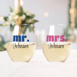 Mr & Mrs Gepersonaliseerde bruiloft Chic Script Wijnglas Zonder Voet