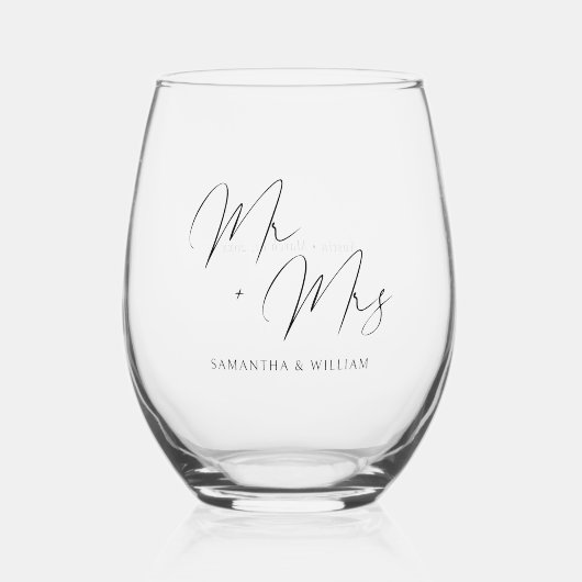 Mr & Mrs: Gepersonaliseerde bruiloft Wijnglas Zonder Voet (Voorkant)