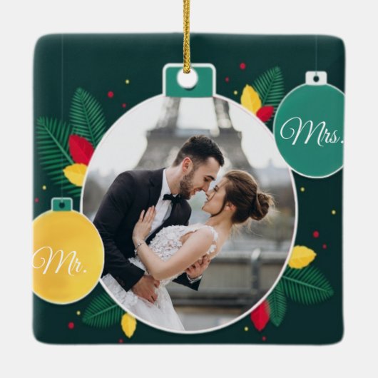 Mr & Mrs Gepersonaliseerde Kerstversiering Keramisch Ornament (Achterkant)