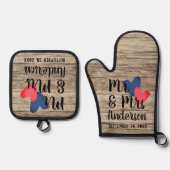 Mr & Mrs Gepersonaliseerde Oven Mitt & Pot Houder Ovenwant & Pannenlap Set (Voorkant)