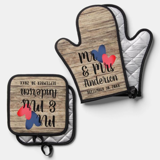 Mr & Mrs Gepersonaliseerde Oven Mitt & Pot Houder  Ovenwant & Pannenlap Set (Voorkant / Achterkant)