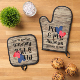 Mr & Mrs Gepersonaliseerde Oven Mitt & Pot Houder  Ovenwant & Pannenlap Set
