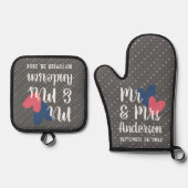 Mr & Mrs Gepersonaliseerde Oven Mitt & Pot Houder  Ovenwant & Pannenlap Set (Voorkant)