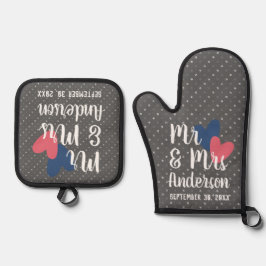 Mr & Mrs Gepersonaliseerde Oven Mitt & Pot Houder  Ovenwant & Pannenlap Set
