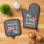 Mr & Mrs Gepersonaliseerde Oven Mitt & Pot Houder Ovenwant & Pannenlap Set (Top down)