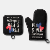 Mr & Mrs Gepersonaliseerde Oven Mitt & Pot Houder Ovenwant & Pannenlap Set (Voorkant)