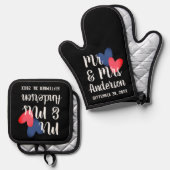 Mr & Mrs Gepersonaliseerde Oven Mitt & Pot Houder Ovenwant & Pannenlap Set (Voorkant / Achterkant)