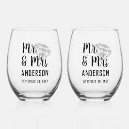 Mr & Mrs Gepersonaliseerde Stemless Wijnglas Set Wijnglas Zonder Voet