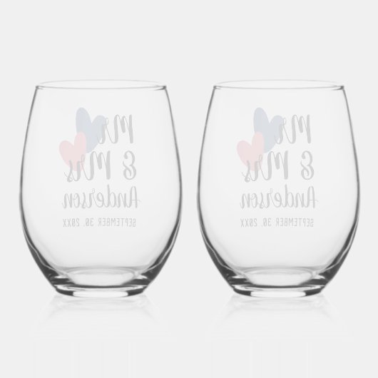 Mr & Mrs Gepersonaliseerde Stemless Wijnglas Set Wijnglas Zonder Voet (Achterkant)