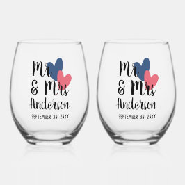 Mr & Mrs Gepersonaliseerde Stemless Wijnglas Set Wijnglas Zonder Voet