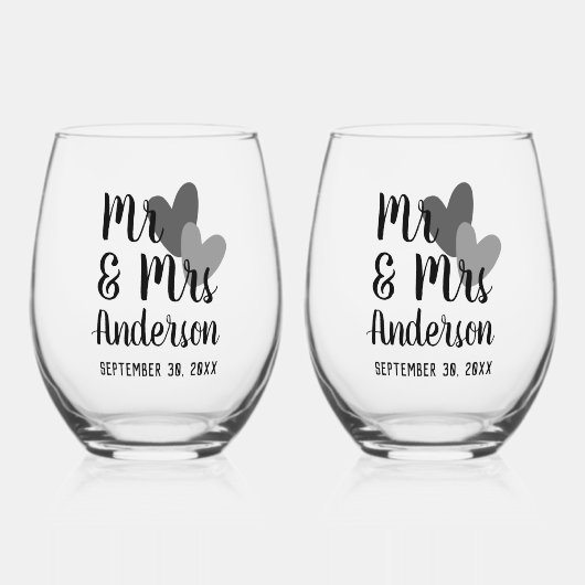 Mr & Mrs Gepersonaliseerde Stemless Wijnglas Set Wijnglas Zonder Voet (Voorkant)