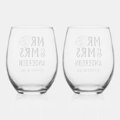 Mr & Mrs Gepersonaliseerde Stemless Wijnglas Set Wijnglas Zonder Voet (Achterkant)