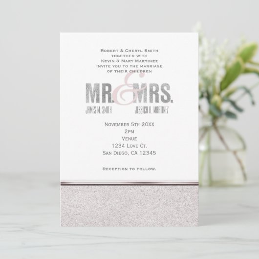 Mr. & Mrs Glamor Sparkle Chic Wedding Invitation Kaart (Staand voorkant)