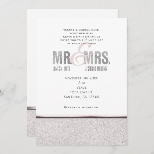 Mr. & Mrs Glamor Sparkle Chic Wedding Invitation Kaart (Voorkant / Achterkant)