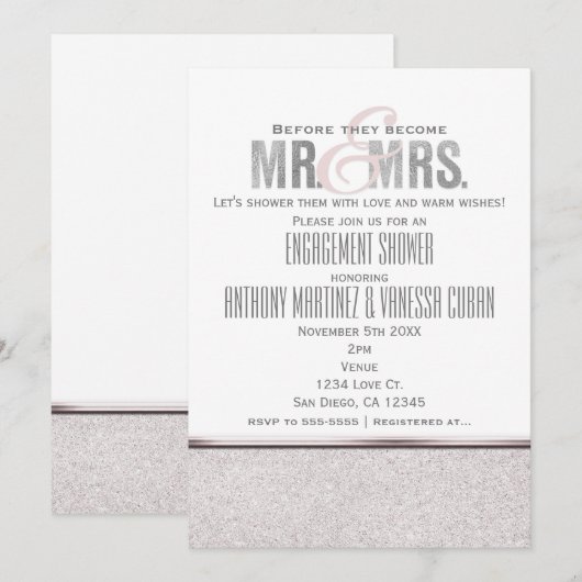 Mr & Mrs Glamour Sparkle Invitation Kaart (Voorkant / Achterkant)
