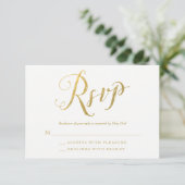Mr & Mrs Gold Elegant Bruiloft RSVP Reactie Kaarte (Staand voorkant)