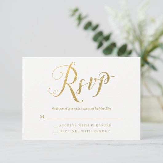 Mr & Mrs Gold Elegant Bruiloft RSVP Reactie Kaarte (Staand voorkant)