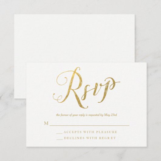 Mr & Mrs Gold Elegant Bruiloft RSVP Reactie Kaarte (Voorkant / Achterkant)