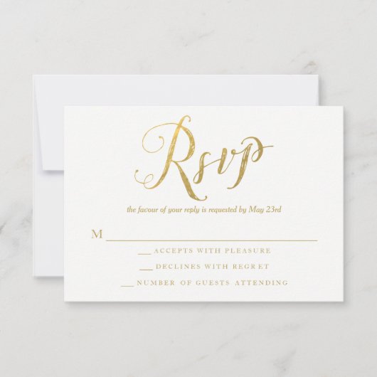 Mr & Mrs Gold Elegant Bruiloft RSVP Reactie Kaarte (Voorkant)