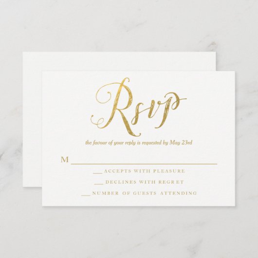 Mr & Mrs Gold Elegant Bruiloft RSVP Reactie Kaarte (Voorkant / Achterkant)