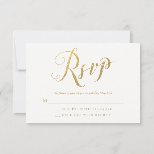 Mr & Mrs Gold Elegant Bruiloft RSVP Reactie Kaarte Kaartje (Voorkant)