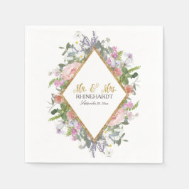 Mr & Mrs Gold Faux Glitter Wildflower Floral Art Servetten