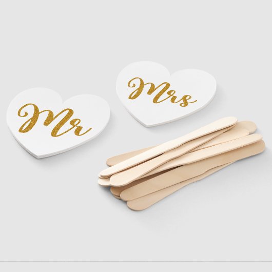 Mr & Mrs Gold Glitter Typografie Handwaaier (Niet-gemonteerd)