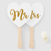 Mr & Mrs Gold Glitter Typografie Handwaaier (Voorkant en achterkant)