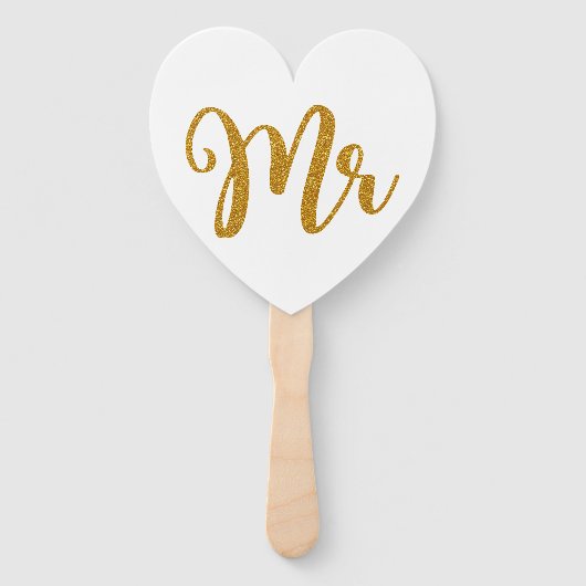 Mr & Mrs Gold Glitter Typografie Handwaaier (Voorkant)