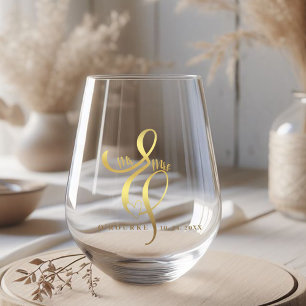 Mr & Mrs Gold Kalligrafie Ampersand Bruiloft Wijnglas Zonder Voet