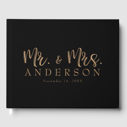 Mr. & Mrs. Gold Script Typografie Modern Minimaal Gastenboek (Voorkant)