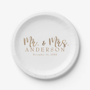 MR. & MRS. Gold Script Typografie Modern Minimaal Papieren Bordje