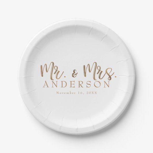 MR. & MRS. Gold Script Typografie Modern Minimaal Papieren Bordje (Voorkant)