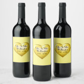 Mr. & Mrs Gold Wedding Heart Wine Label Wijn Etiket (Flessen)