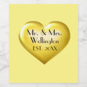 Mr. & Mrs Gold Wedding Heart Wine Label Wijn Etiket (Enkel label)