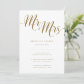 Mr & Mrs Gold Wedding Invitation Kaart (Staand voorkant)