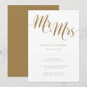 Mr & Mrs Gold Wedding Invitation Kaart (Voorkant / Achterkant)
