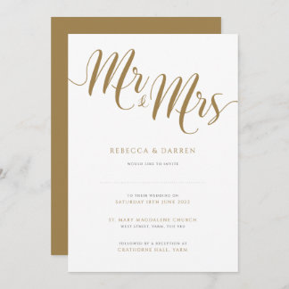 Mr & Mrs Gold Wedding Invitation Kaart