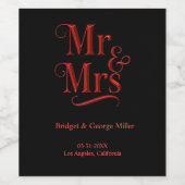 Mr & Mrs Gothic Wedding – Red Metallic Wijn Etiket (Enkel label)