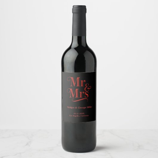 Mr & Mrs Gothic Wedding – Red Metallic Wijn Etiket (Voorkant)